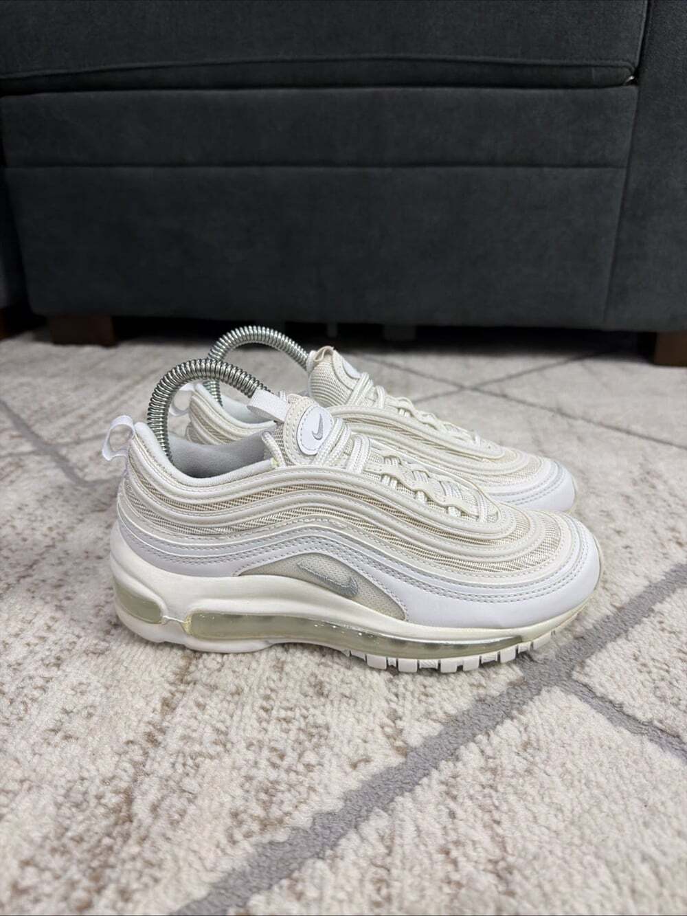 Nike Air Max 97 Men Size 4 W5.5 921826-101 Triple White Wolf Gray Training Shoes
